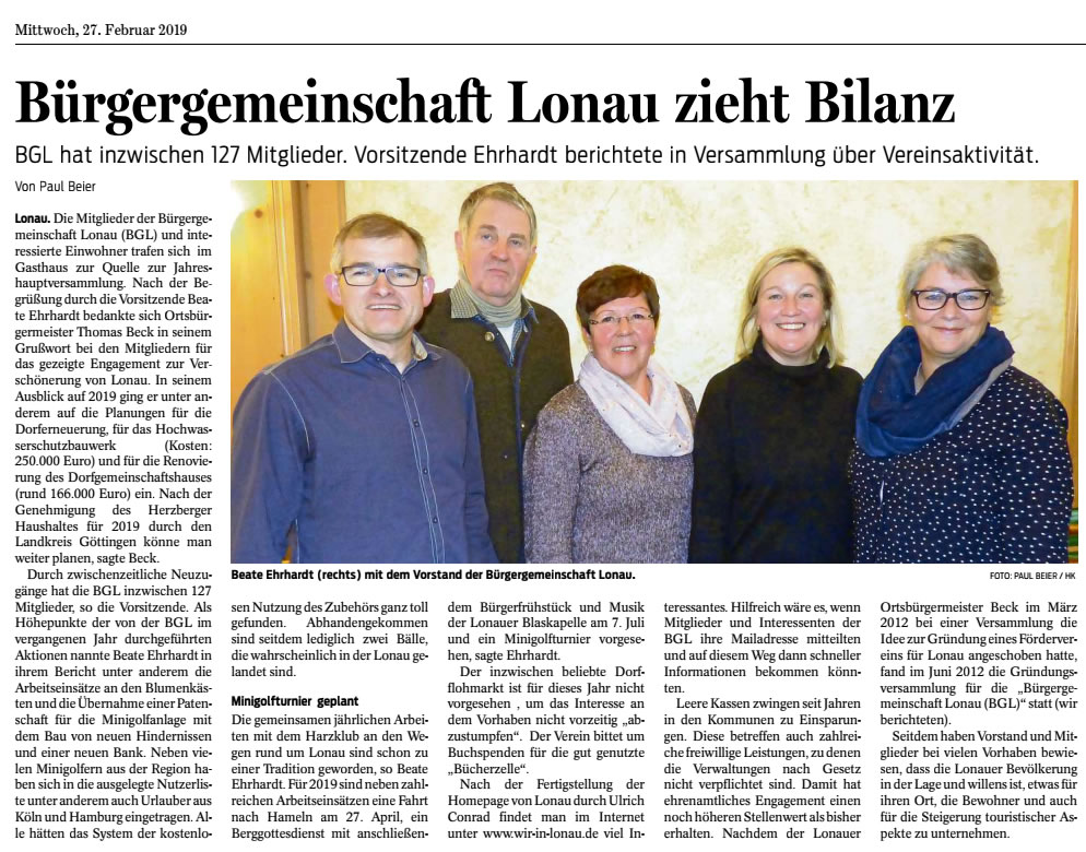 Jahreshauptversammlung 2019 BGL Lonau