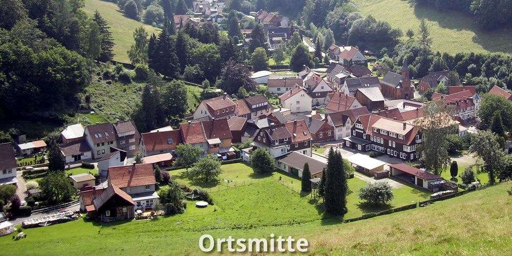 Blick auf die Ortsmitte von Lonau